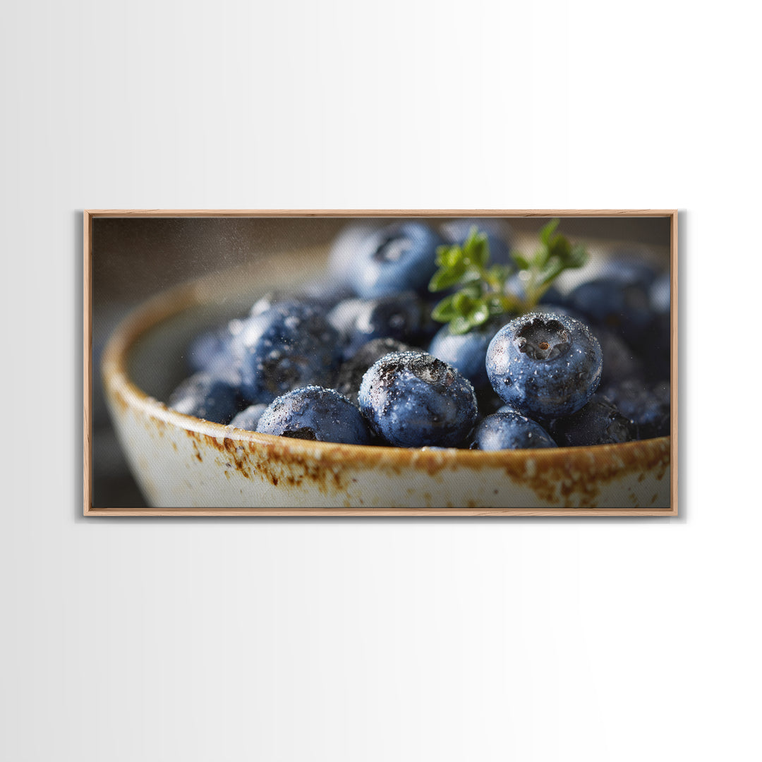 Blueberries in a White Bowl Framed Canvas Print, Kitchen Art, Coffee Art, Kitchen Decor, Fine Art, Kitchen, Fine Art Print, KIT-2x1-87