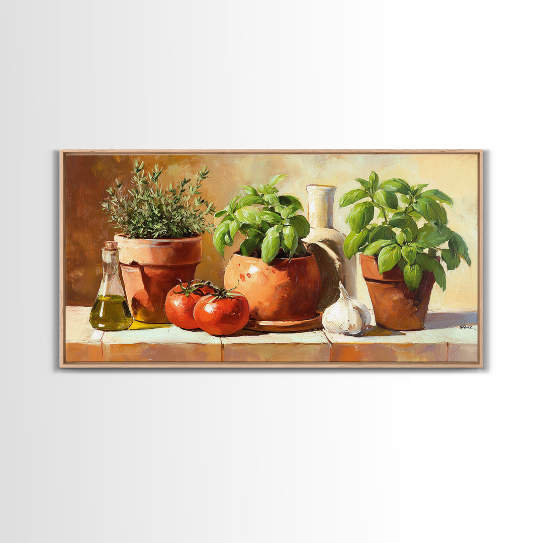 Fresh Herbs in Terracotta Pots Canvas Print, Kitchen Art, Kitchen Decor, Kitchen, Trendy Wall Art, Dining Room Wall Art, KIT-2x1-93