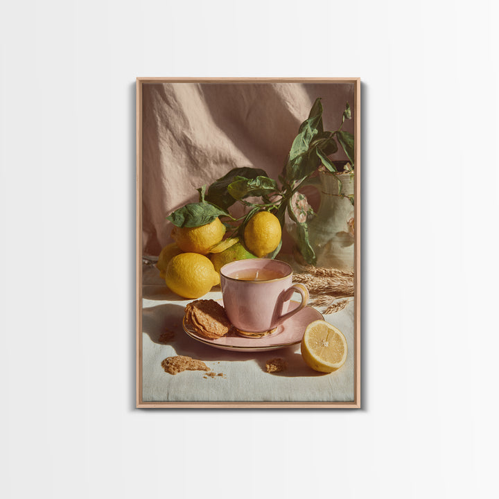 Pasta Lemons and Basil Mediterranean Still Life Framed Canvas Print, Kitchen Art, Wall Art, Kitchen Decor, Fine Art, Kitchen, KIT-2x3-1