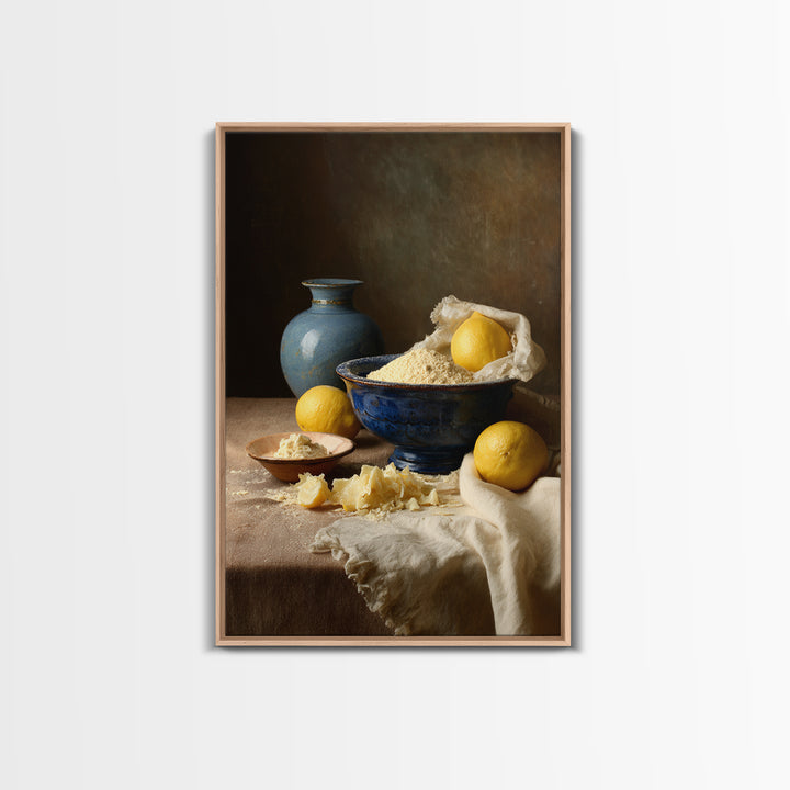 Lemons and Blue Ceramic Bowl Still Life Canvas Print, Kitchen Art, Luxury Decor, Kitchen Decor, Fine Art, Kitchen, Art Prints, KIT-2x3-10