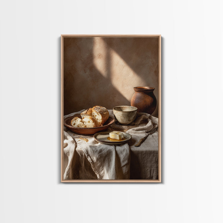 Fresh Bread with Butter and Honey Framed Canvas Print, Kitchen Art, Boho Decor, Kitchen Decor, Abstract Art, Kitchen, KIT-2x3-26
