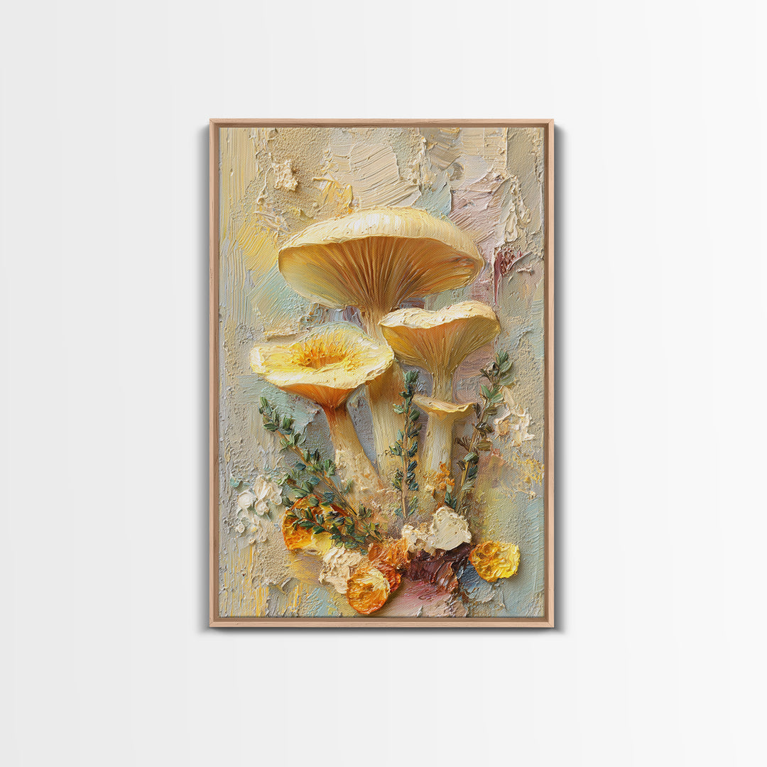 Mushrooms and Thyme Botanical Study Framed Canvas Print, Kitchen Art, Wall Art, Kitchen Decor, Kitchen, Kitchen Wall Art, KIT-2x3-47