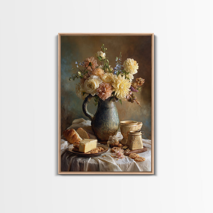 Floral Bouquet in a Kitchen Pitcher Framed Canvas Print, Kitchen Art, Neutral Decor, Kitchen Decor, Fine Art, Kitchen, KIT-2x3-56