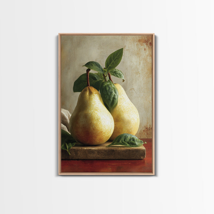 Farmhouse Pears on a Wooden Board Canvas Print, Kitchen Art, Digital Wall Art, Kitchen Decor, Fine Art, Kitchen, Kitchen Prints, KIT-2x3-65
