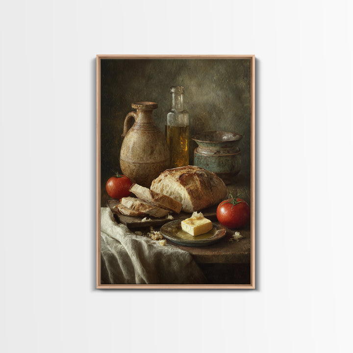 Fresh Bread with Butter and Honey Framed Canvas Print, Kitchen Art, Kitchen, Kitchen Decor, Watercolor Art, Kitchen, KIT-2x3-74