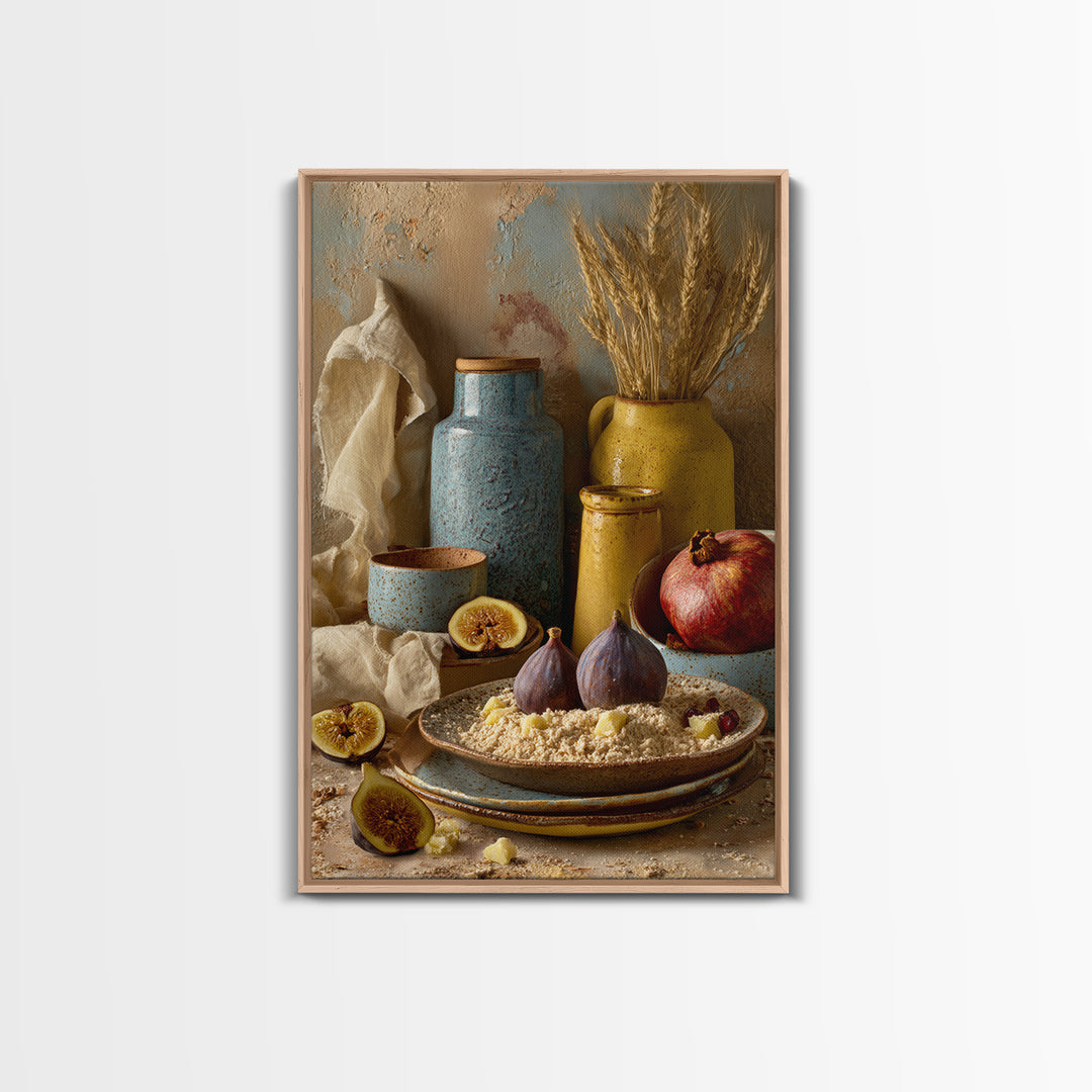 Figs Pomegranates and Linen Composition Framed Canvas Print, Kitchen Art, Wall Decor, Kitchen Decor, Abstract Art, Kitchen, KIT-2x3-78