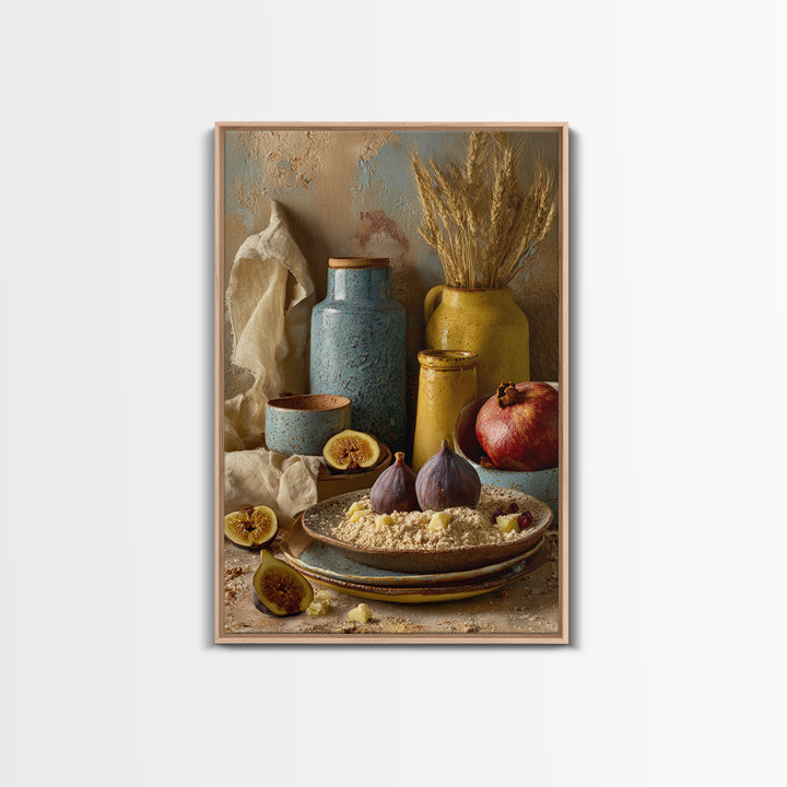 Figs Pomegranates and Linen Composition Framed Canvas Print, Kitchen Art, Wall Decor, Kitchen Decor, Abstract Art, Kitchen, KIT-2x3-78