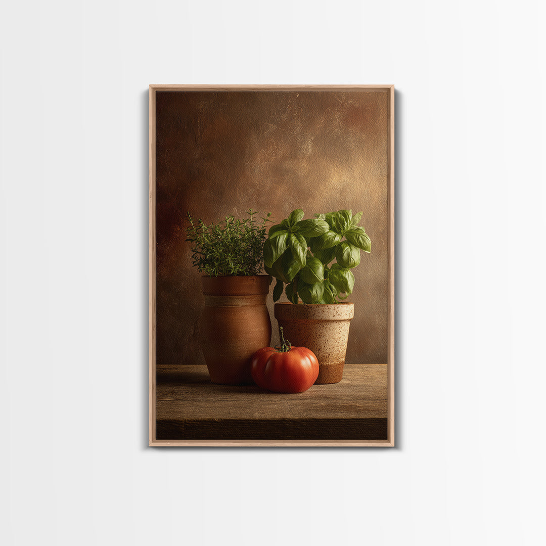 Fresh Herbs in Terracotta Pots Canvas Print, Kitchen Art, Digital Print, Kitchen Decor, Oil Painting, Kitchen, Kitchen Print, KIT-2x3-81