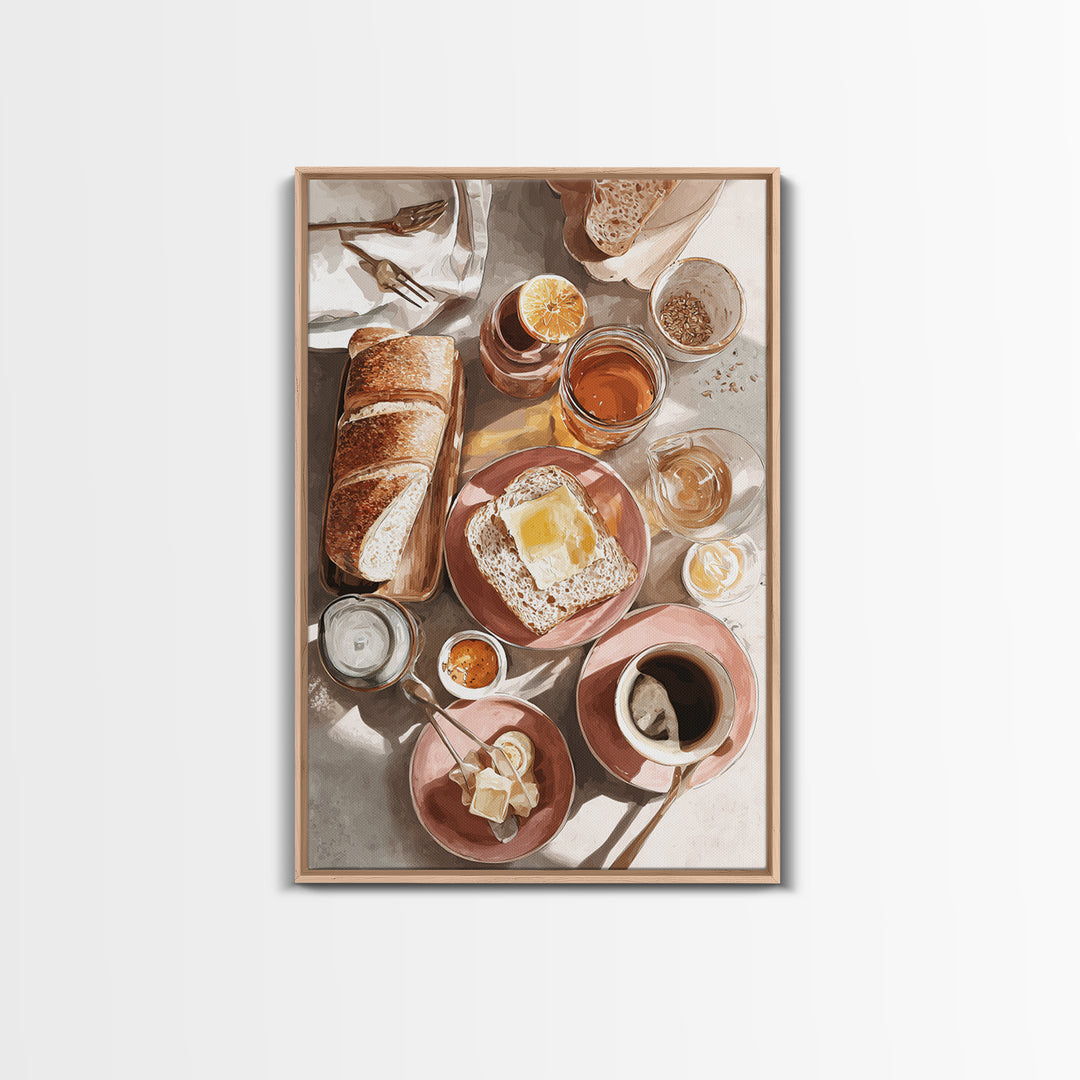 Fresh Bread with Butter and Honey Framed Canvas Print, Kitchen Art, Kitchen, Kitchen Decor, Watercolor Art, Kitchen, KIT-2x3-98