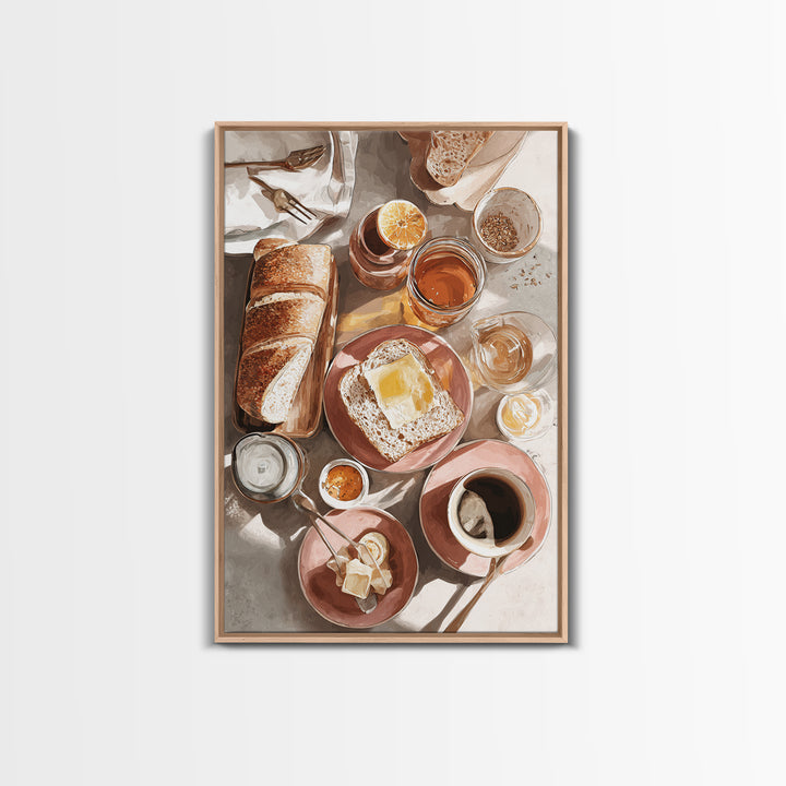 Fresh Bread with Butter and Honey Framed Canvas Print, Kitchen Art, Kitchen, Kitchen Decor, Watercolor Art, Kitchen, KIT-2x3-98