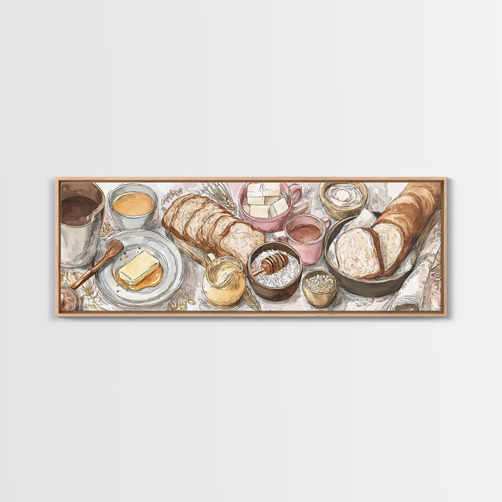 Fresh Bread with Butter and Honey Framed Canvas Print, Kitchen Art, Home Decor, Kitchen Decor, Fine Art, Kitchen, Digital Print, KIT-3x1-10