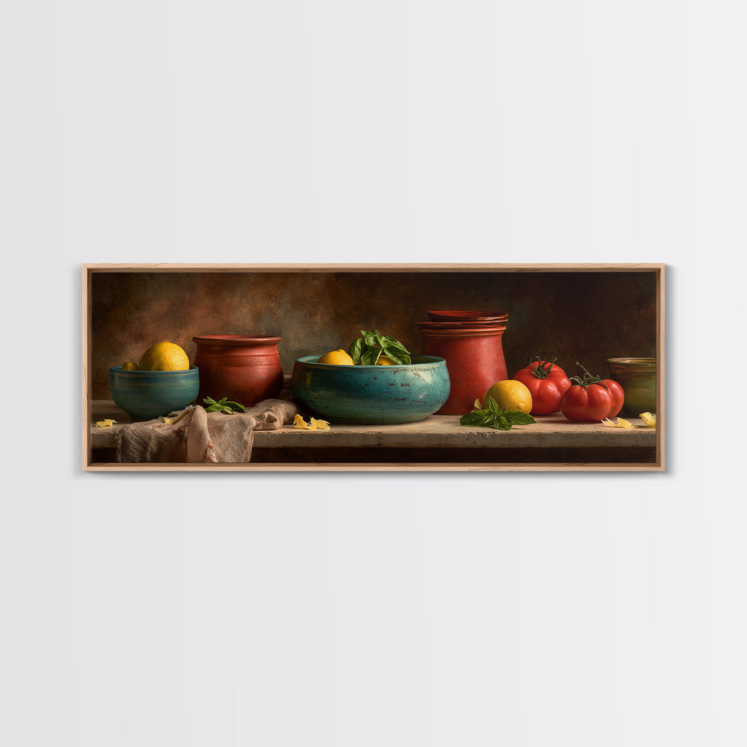 Lemons and Blue Ceramic Bowl Still Life Framed Canvas Print, Kitchen Art, Printable Wall Art, Kitchen Decor, Fine Art, Kitchen, KIT-3x1-18