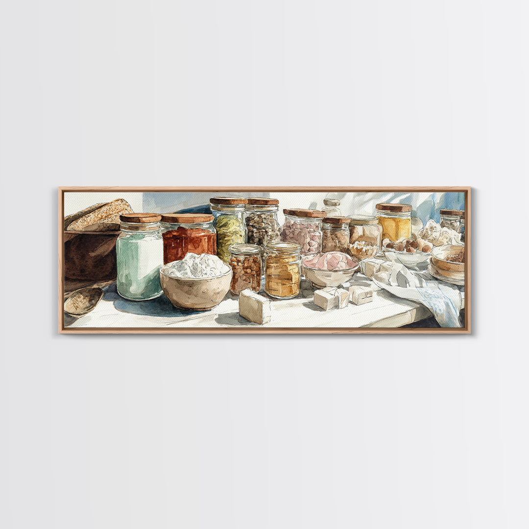 Watercolor Spice Jars Without Readable Labels Canvas Print, Kitchen Art, Printable Art, Kitchen Decor, Oil Painting, Kitchen, KIT-3x1-29