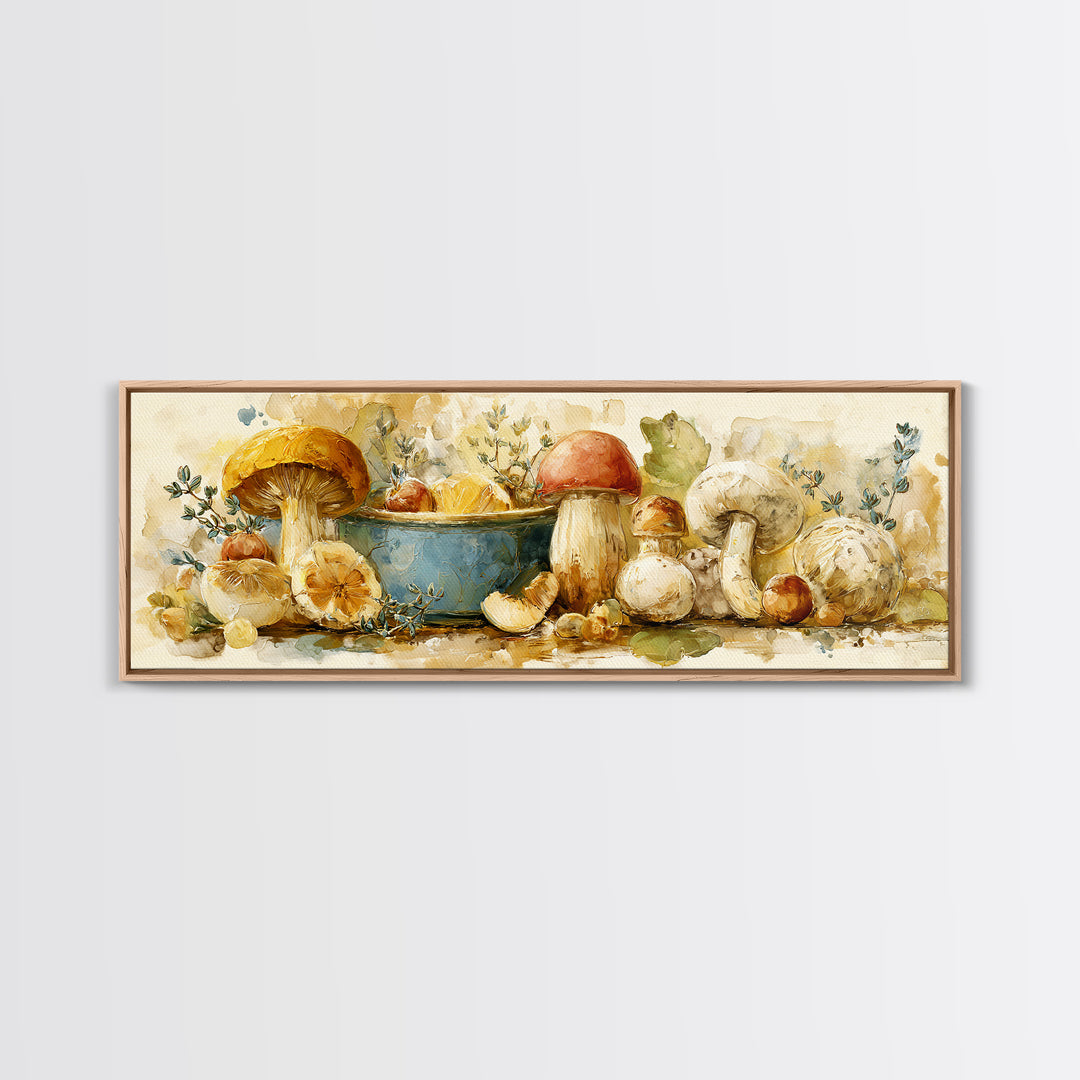 Mushrooms and Thyme Botanical Study Canvas Print, Kitchen Art, Luxury Decor, Kitchen Decor, Fine Art, Kitchen, Art Prints, KIT-3x1-31
