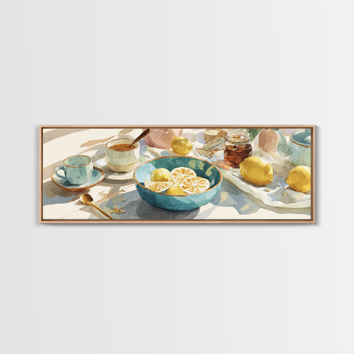 Lemons and Blue Ceramic Bowl Still Life Canvas Print, Kitchen Art, Printable Art, Kitchen Decor, Kitchen, Coffee Wall Art, KIT-3x1-42
