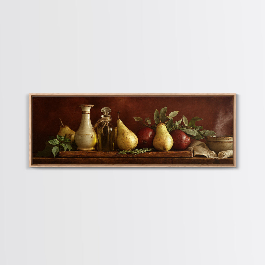 Farmhouse Pears on a Wooden Board Canvas Print, Kitchen Art, Modern Art, Kitchen Decor, Abstract Art, Kitchen, Neutral Decor, KIT-3x1-49