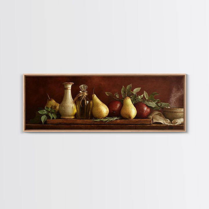 Farmhouse Pears on a Wooden Board Canvas Print, Kitchen Art, Modern Art, Kitchen Decor, Abstract Art, Kitchen, Neutral Decor, KIT-3x1-49