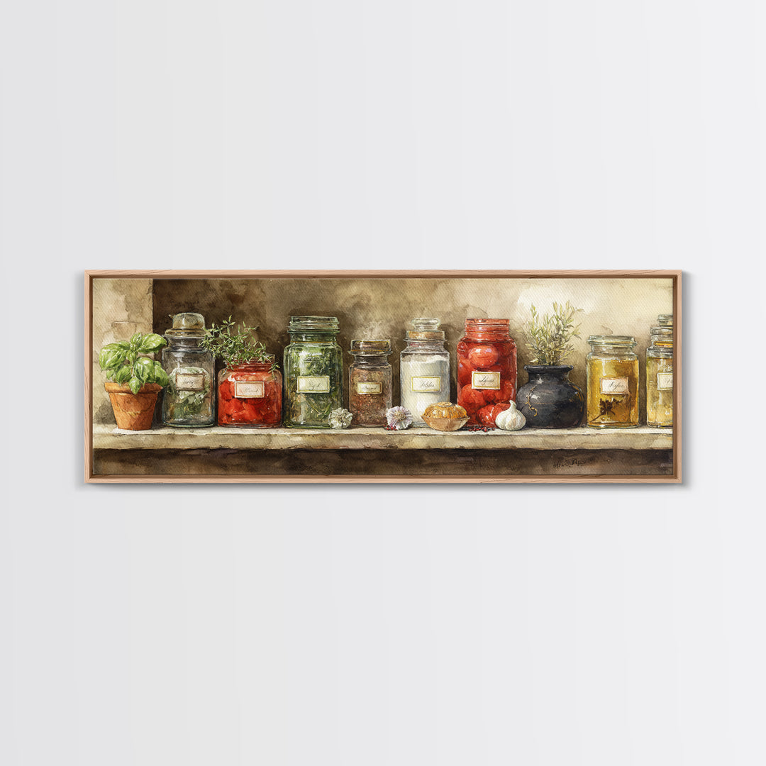 Watercolor Spice Jars Without Readable Labels Canvas Print, Kitchen Art, Kitchen Decor, Kitchen, Kitchen Art Print, KIT-3x1-5