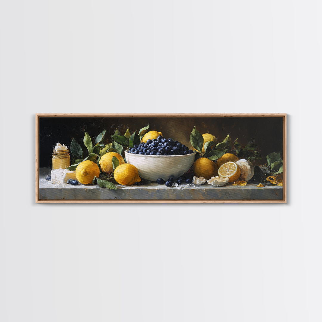 Blueberries in a White Bowl Framed Canvas Print, Kitchen Art, Wall Art, Kitchen Decor, Fine Art, Kitchen, Kitchen Wall Art, KIT-3x1-59