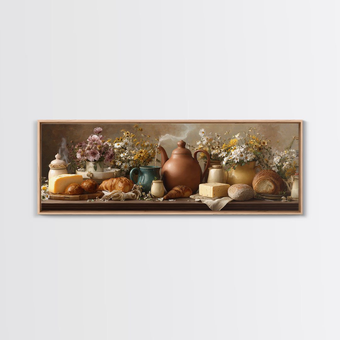 Tea Kettle with Steam and Wildflowers Canvas Print, Kitchen Art, Coffee Art, Kitchen Decor, Fine Art, Kitchen, Fine Art Print, KIT-3x1-6