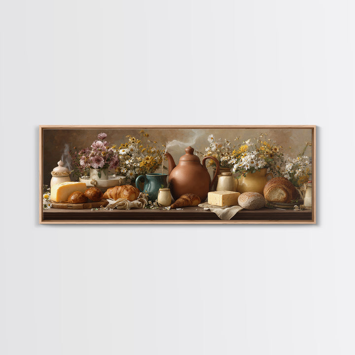 Tea Kettle with Steam and Wildflowers Canvas Print, Kitchen Art, Coffee Art, Kitchen Decor, Fine Art, Kitchen, Fine Art Print, KIT-3x1-6
