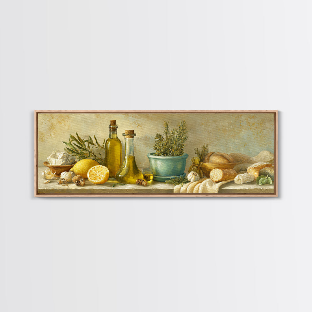 Olive Oil Bottle and Rosemary Branch Framed Canvas Print, Kitchen Art, Trendy Wall Art, Kitchen Decor, Fine Art, Kitchen, KIT-3x1-69