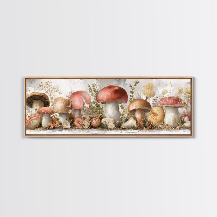 Mushrooms and Thyme Botanical Study Framed Canvas Print, Kitchen Art, Art Deco, Kitchen Decor, Watercolor Art, Kitchen, KIT-3x1-79