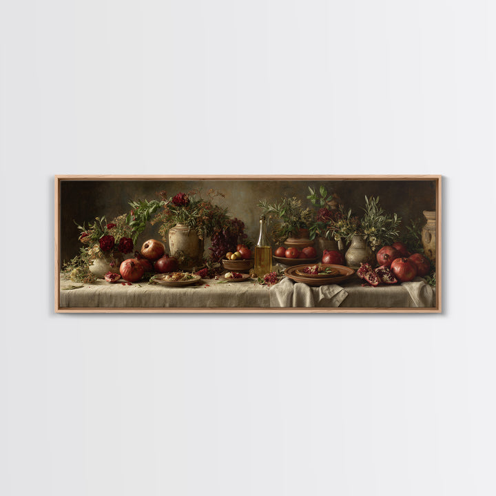 Figs Pomegranates and Linen Composition Canvas Print, Kitchen Art, Digital Wall Art, Kitchen Decor, Abstract Art, Kitchen, KIT-3x1-86