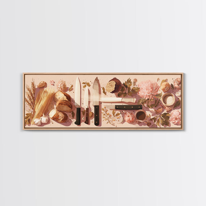 Chef Knives and Herbs Arranged as Graphic Canvas Print, Kitchen Art, Kitchen Prints, Kitchen Decor, Fine Art, Kitchen, KIT-3x1-98