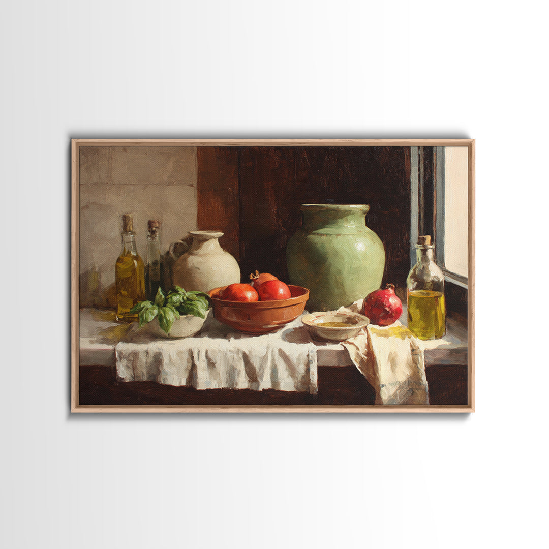 Figs Pomegranates and Linen Composition Framed Canvas Print, Kitchen Art, Wall Decor, Kitchen Decor, Abstract Art, Kitchen, KIT-3x2-2