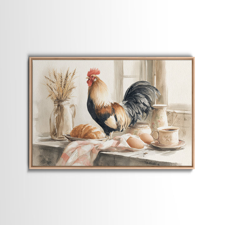 Rooster Portrait for Country Kitchen Charm Framed Canvas Print, Kitchen Art, Printable Art, Kitchen Decor, Oil Painting, KIT-3x2-20