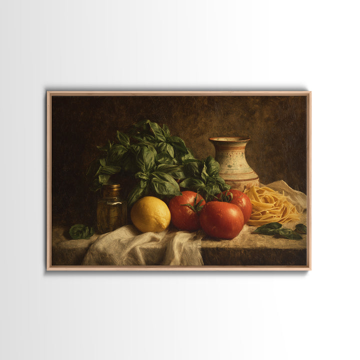 Pasta Lemons and Basil Mediterranean Still Life Canvas Print, Kitchen Art, Kitchen Wall Decor, Kitchen Decor, Fine Art, Kitchen, KIT-3x2-21