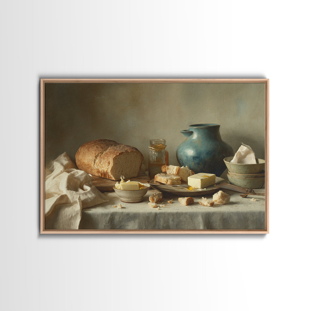 Fresh Bread with Butter and Honey Canvas Print, Kitchen Art, Printable Wall Art, Kitchen Decor, Oil Painting, Kitchen, KIT-3x2-22
