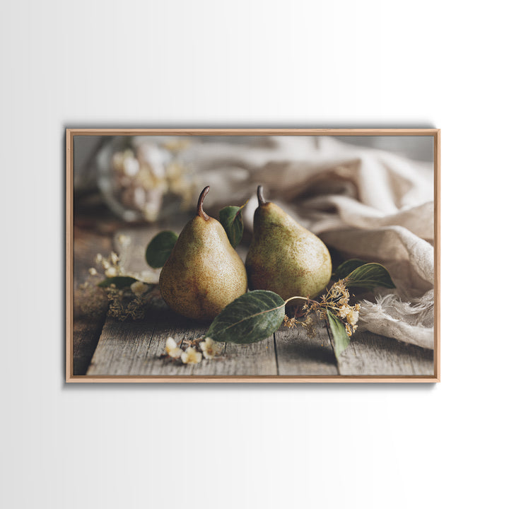 Farmhouse Pears on a Wooden Board Canvas Print, Kitchen Art, Coffee Art, Kitchen Decor, Oil Painting, Kitchen, Fine Art Print, KIT-3x2-61