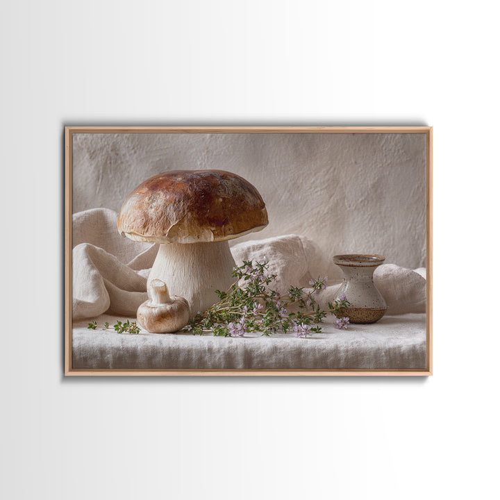 Mushrooms and Thyme Botanical Study Canvas Print, Kitchen Art, Textured Painting, Kitchen Decor, Watercolor Art, Kitchen, KIT-3x2-67