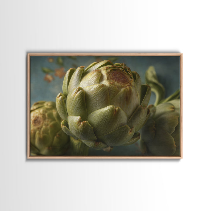 Artichoke Closeup in Painterly Green Tones Canvas Print, Kitchen Art, Modern Decor, Kitchen Decor, Fine Art, Kitchen, KIT-3x2-72