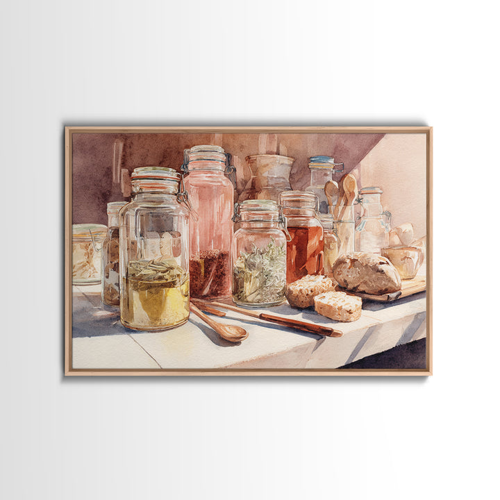 Watercolor Spice Jars Without Readable Labels Canvas Print, Kitchen Art, Coffee Print, Kitchen Decor, Oil Painting, Kitchen, KIT-3x2-89