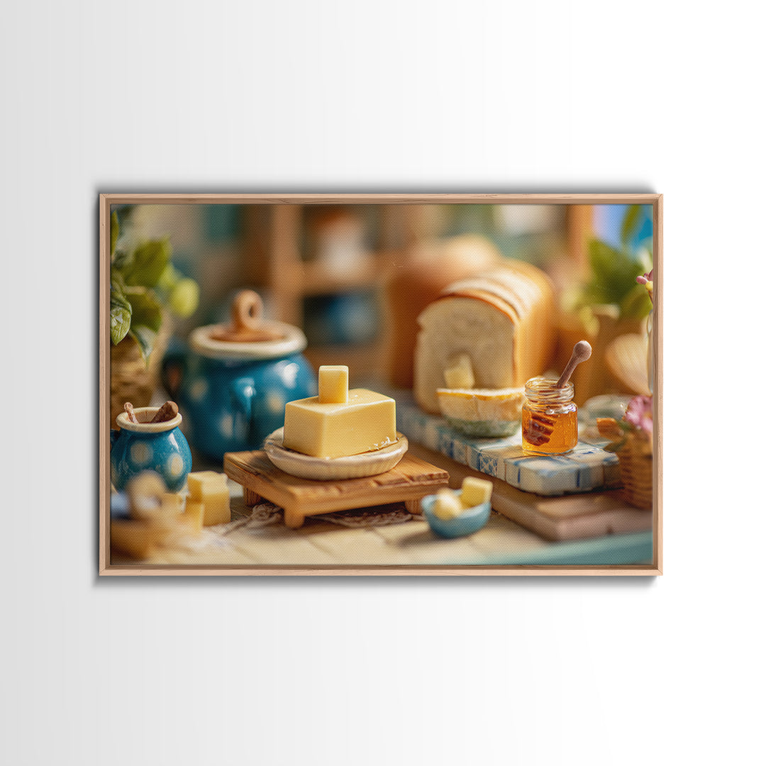 Fresh Bread with Butter and Honey Canvas Print, Kitchen Art, Minimalist Wall Art, Kitchen Decor, Abstract Art, Kitchen, KIT-3x2-94