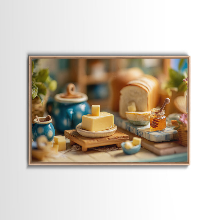 Fresh Bread with Butter and Honey Canvas Print, Kitchen Art, Minimalist Wall Art, Kitchen Decor, Abstract Art, Kitchen, KIT-3x2-94