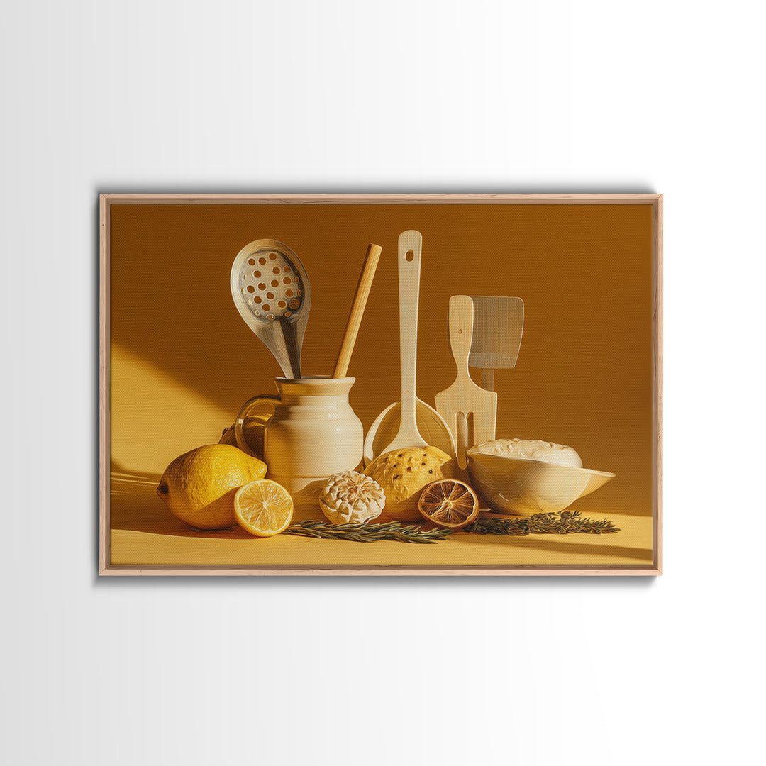Kitchen Utensil Silhouettes Framed Canvas Print, Kitchen Art, Bar Cart Decor, Kitchen Decor, Abstract Art, Kitchen, KIT-3x2-97
