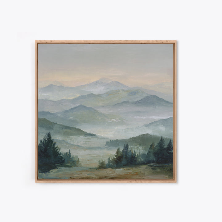 Misty Mountain Valley at Sunrise Canvas Print, Landscape Art, Room Decor, Living Room Decor, Fine Art, Horizon, LAN-1x1-25