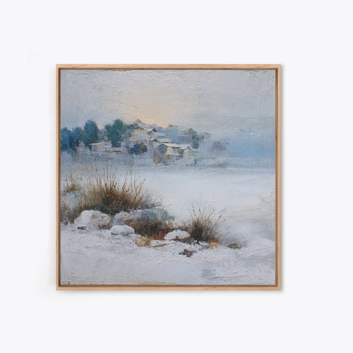 Snow Covered Alpine Village at Dusk Canvas Print, Landscape Art, Abstract Wall Art, Living Room Decor, Fine Art, Horizon, LAN-1x1-31