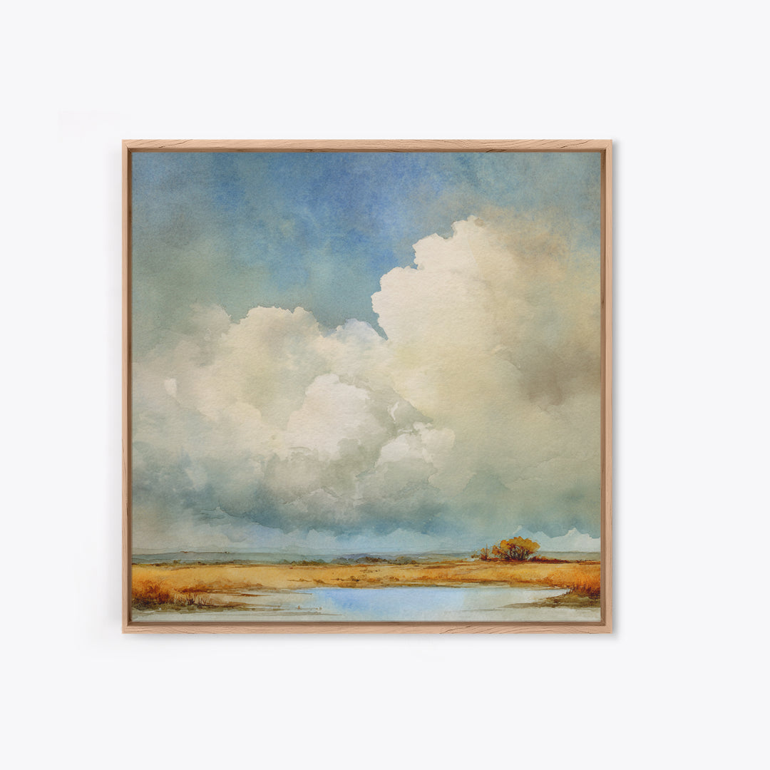 Storm Clouds over an Open Prairie Framed Canvas Print, Landscape Art, Floral Wall Art, Living Room Decor, Fine Art, Horizon, LAN-1x1-51