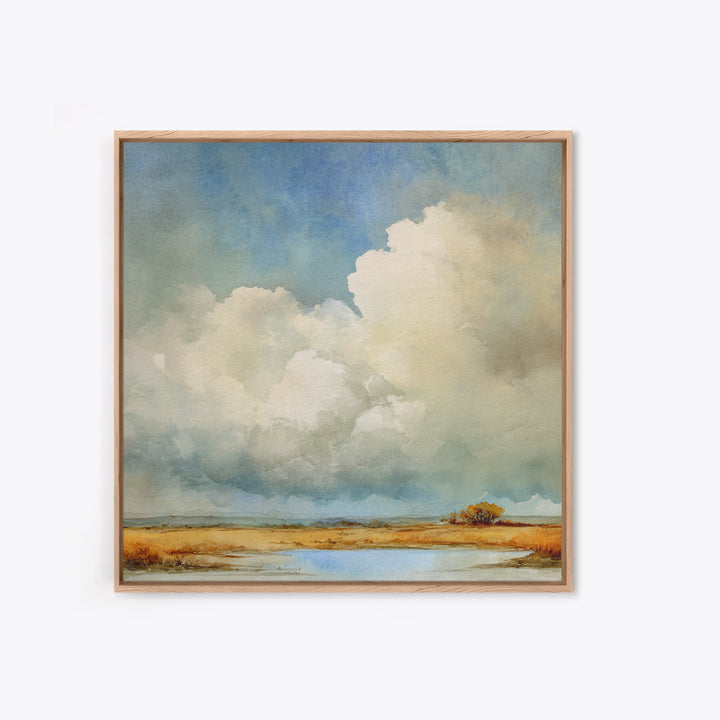 Storm Clouds over an Open Prairie Framed Canvas Print, Landscape Art, Floral Wall Art, Living Room Decor, Fine Art, Horizon, LAN-1x1-51