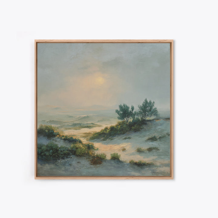 Desert Dunes under Pale Moon Canvas Print, Landscape Art, Gallery Decor, Living Room Decor, Fine Art, Horizon, Wall Art, LAN-1x1-59