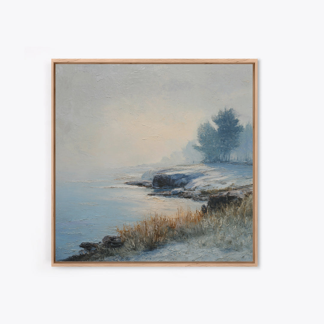 Fjord Landscape with Icy Blue Water Canvas Print, Landscape Art, Luxury Decor, Living Room Decor, Horizon, Digital Art, LAN-1x1-87