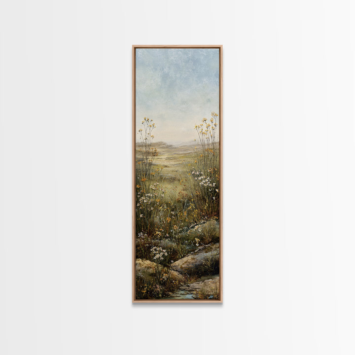Sunlit Meadow with Wildflowers Canvas Print, Landscape Art, Modern Art, Living Room Decor, Fine Art, Horizon, Contemporary Art, LAN-1x3-1