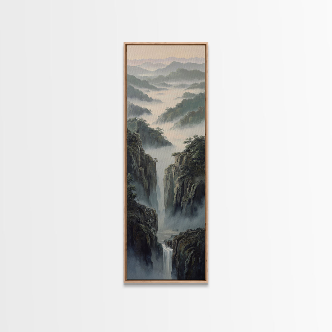 Tropical Jungle Waterfall Canvas Print, Landscape Art, Living Room Wall Art, Living Room Decor, Oil Painting, Horizon, LAN-1x3-100