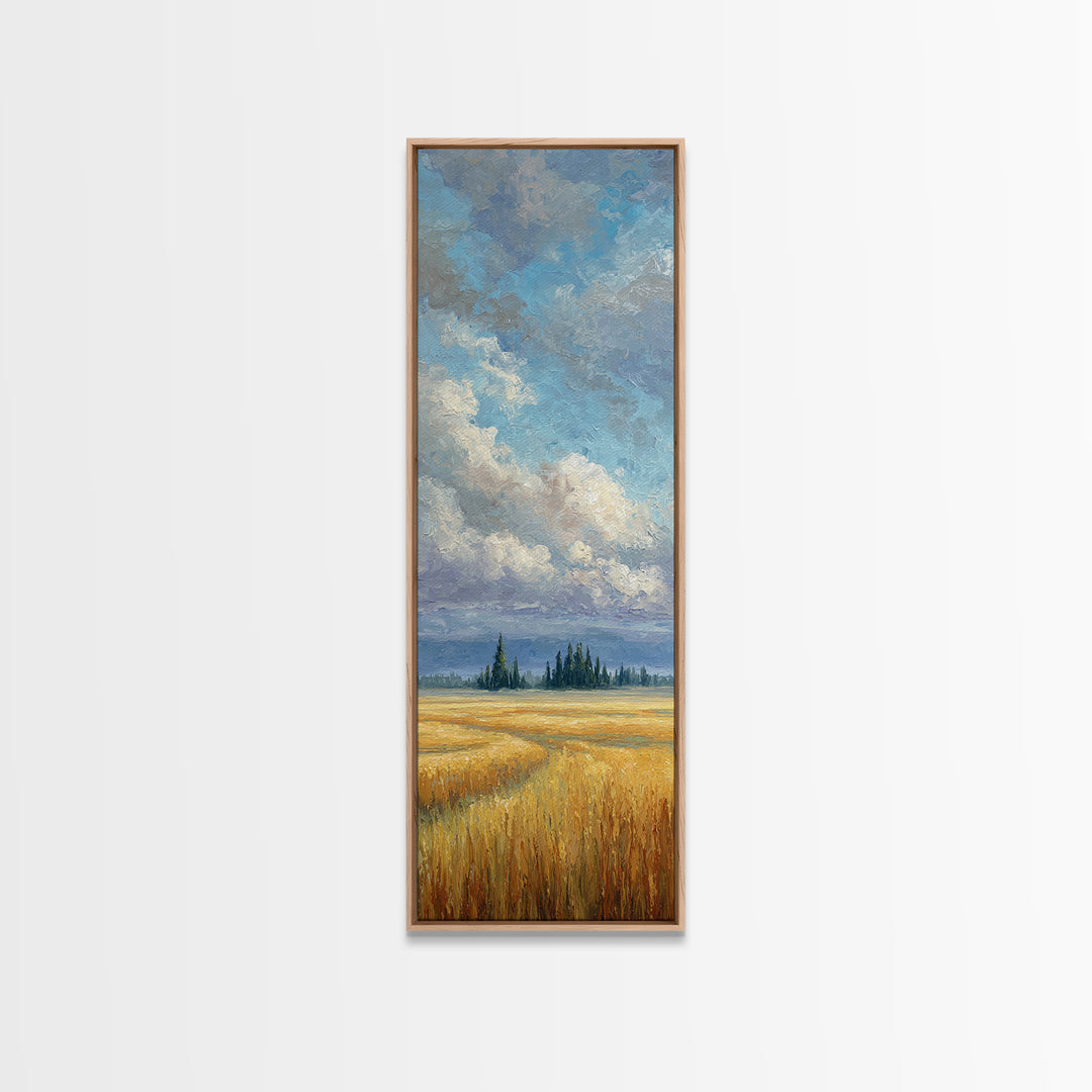 Golden Wheat Field Beneath Huge Clouds Canvas Print, Landscape Art, Wall Art, Living Room Decor, Horizon, Framed Wall Art, LAN-1x3-12