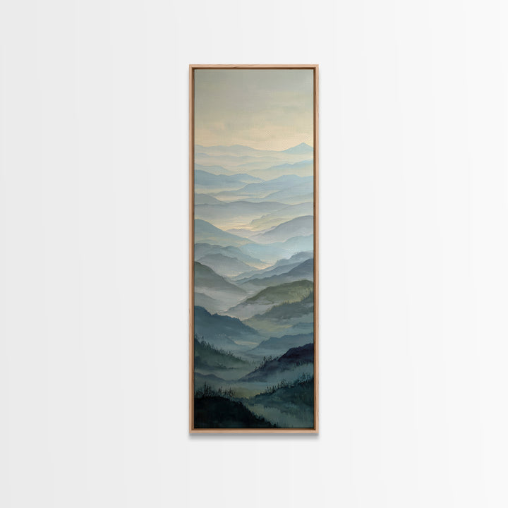 Misty Mountain Valley at Sunrise Canvas Print, Landscape Art, Minimalist Decor, Living Room Decor, Oil Painting, Horizon, LAN-1x3-13